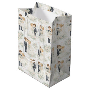 Wedding Watercolor Blonde Bride Groom Florals Medium Gift Bag