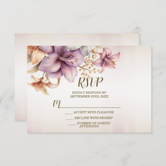 Wedding Watercolor Boho Pink Flowers Elegant RSVP Card (Front/Back)