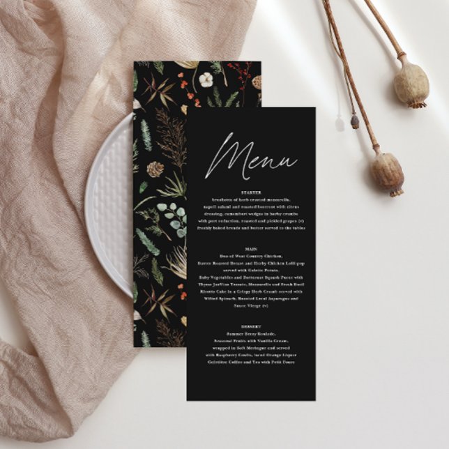  Wedding watercolor botanical floral black moody Menu (Creator Uploaded)