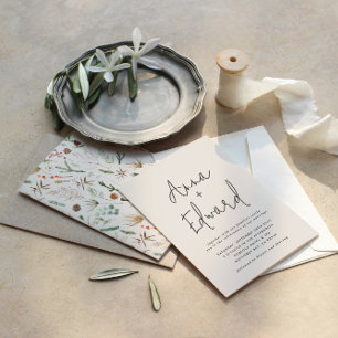  Wedding watercolor botanical floral cream Invitation