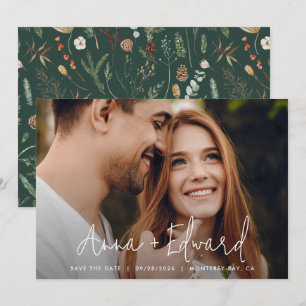 Wedding watercolor botanical green modern photo Save The Date