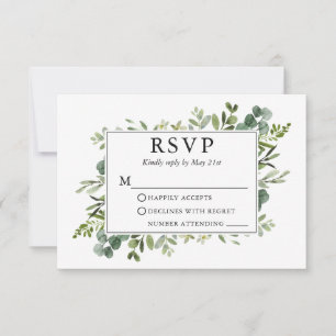 Wedding Watercolor Botanical Greenery RSVP Card
