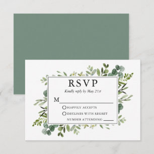 Wedding Watercolor Botanical Greenery Sage Green RSVP Card