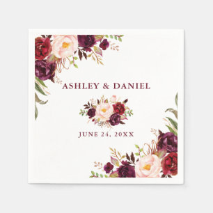 Wedding Watercolor Burgundy Floral Napkin