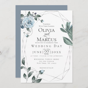 WEDDING   Watercolor Dusty Blue Floral Invitation