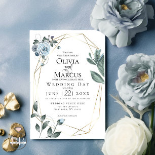 WEDDING   Watercolor Dusty Blue Floral Invitation