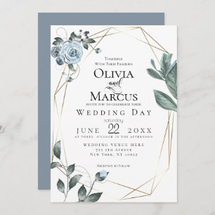 WEDDING   Watercolor Dusty Blue Floral Invitation
