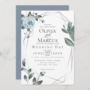WEDDING   Watercolor Dusty Blue Floral Invitation