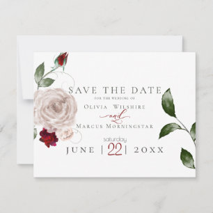 WEDDING Watercolor Dusty Rose and Merlot Floral Save The Date