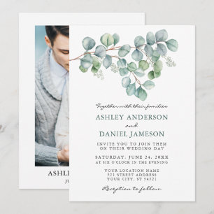 Wedding Watercolor Eucalyptus Greenery Photo Invitation
