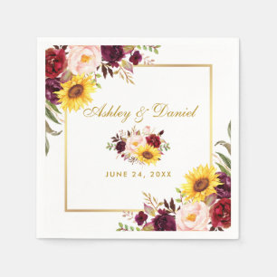 Wedding Watercolor Floral Gold Napkin