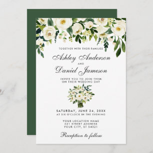 Wedding Watercolor Floral Green White Invitation G