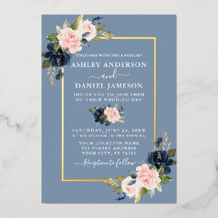 Wedding Watercolor Floral Pink Dusty Blue Gold