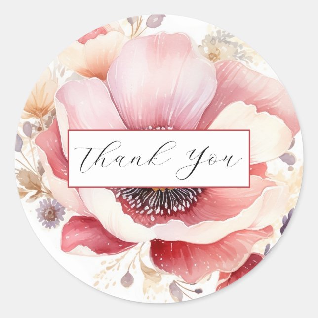 Wedding Watercolor Floral Plum Favour Classic Round Sticker (Front)