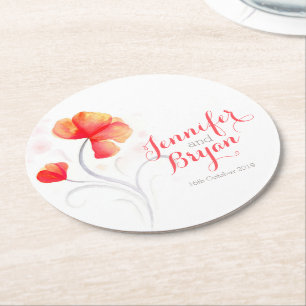 Wedding watercolor flower orange paper coasters
