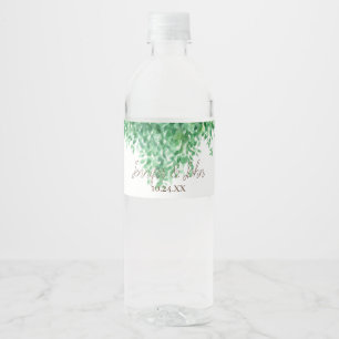 Wedding Watercolor greenery border Water Bottle Label