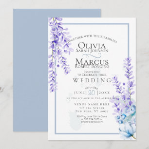 Wedding   Watercolor Lavender - Dusty Blue Florals Invitation