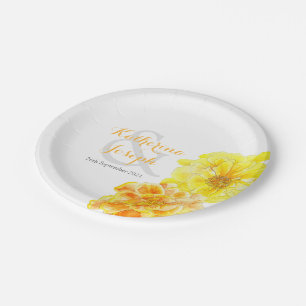 Wedding watercolor marigolds custom paper plate