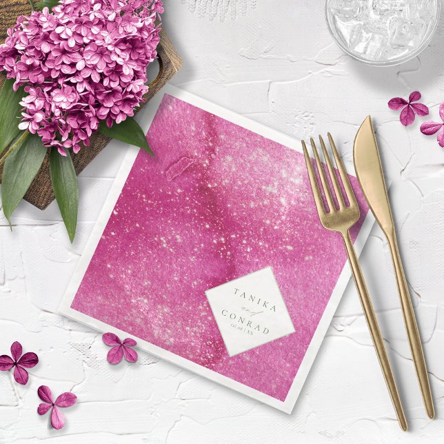 Wedding Watercolor Names Fuchsia ID954 Napkin (Creator Uploaded)