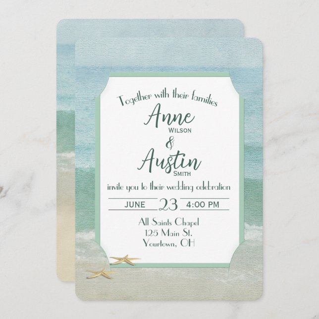 Wedding Watercolor Ocean Beach Frame Invitation (Front/Back)