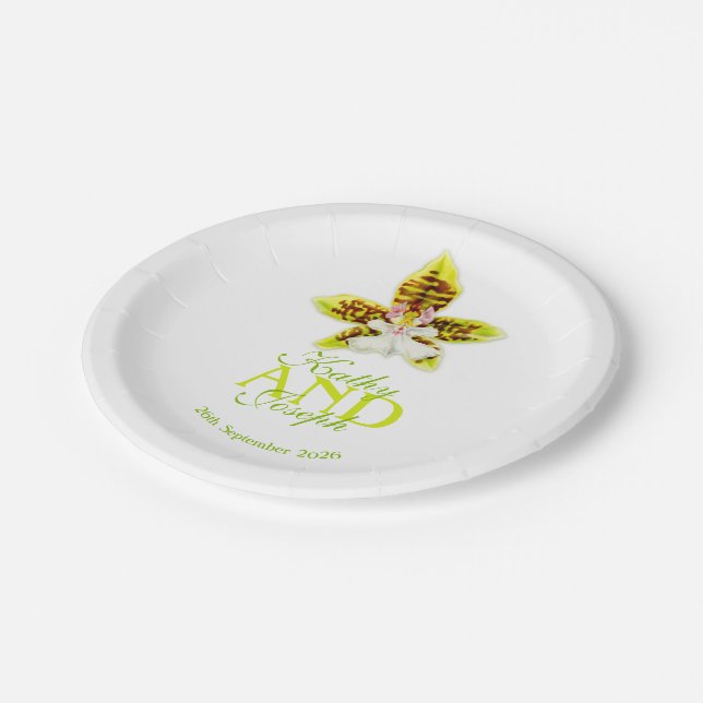 Wedding watercolor orchid custom paper plate (Angled)