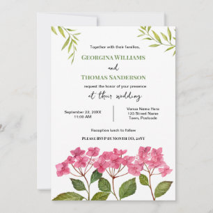 Wedding Watercolor Pink Hydrangea Lacecaps Invitation