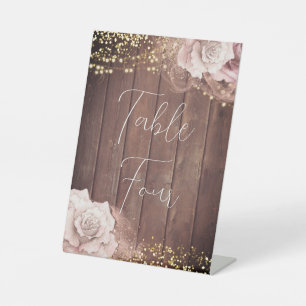 Wedding Watercolor Romantic Roses on Rustic Wood Pedestal Sign