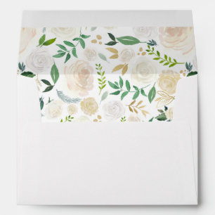 Wedding Watercolor Roses Floral Liner Envelope