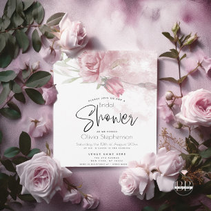 Wedding   Watercolor Rustic Dusty Pink Roses Invitation