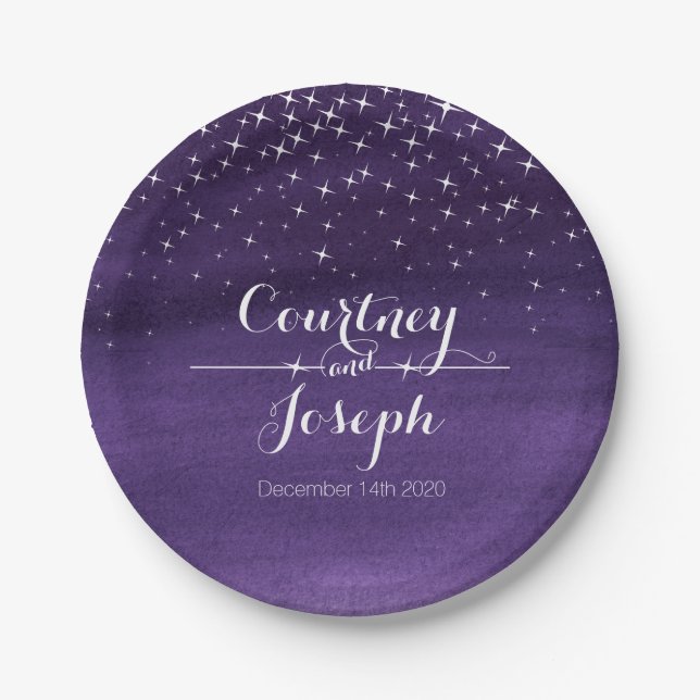 Wedding watercolor starry night paper plates (Front)