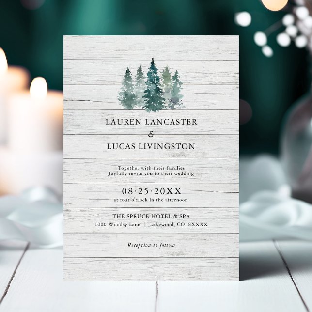 Wedding Watercolor Wood Rustic Pine Trees Green Invitation (Wedding Watercolor Wood Rustic Pine Trees Green Invitation)