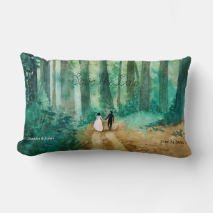 Wedding Watercolor woodland landscape Lumbar Cushion