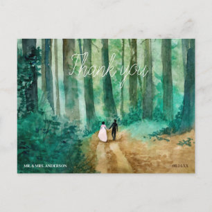 Wedding Watercolor woodland landscape thank you Postcard