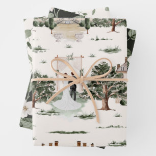Wedding Watercolor Wrapping Paper Sheet
