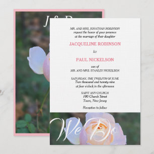 Wedding We Do Monogram Pastel Pink Rose Invitation