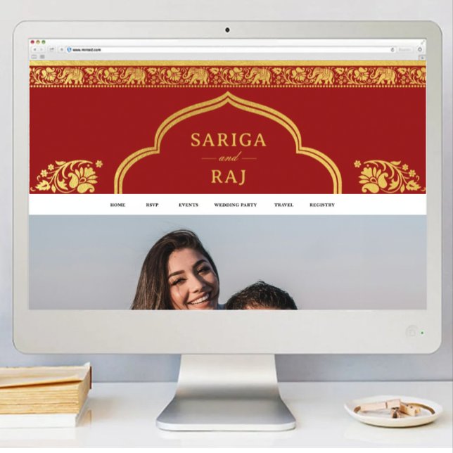 Wedding Web Site Banner Digital File Download Poster (indian wedding web site banner, hindu wedding web site design, elephant lotus flower gold and red)