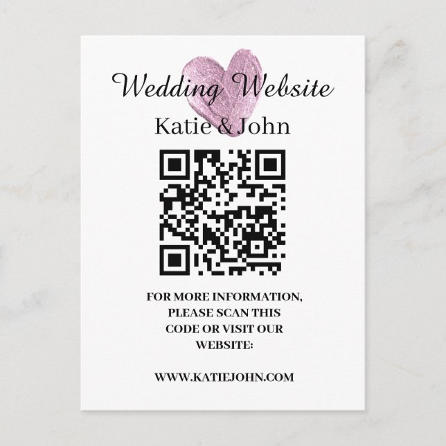 Wedding Website Add Name Text QR Code Minimalist   Postcard (Front)