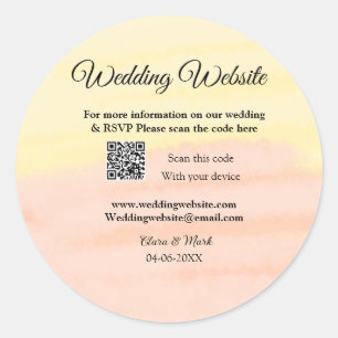 Wedding website add Q R code scan add name date ye Classic Round Sticker