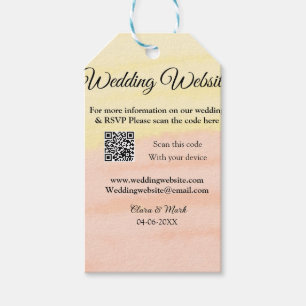 Wedding website add Q R code scan add name date ye Gift Tags