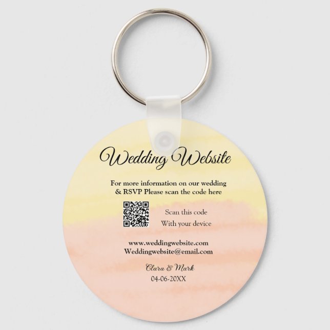Wedding website add Q R code scan add name date ye Key Ring (Front)