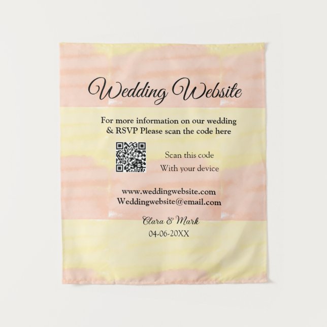 Wedding website add Q R code scan add name date ye Tapestry (Front)
