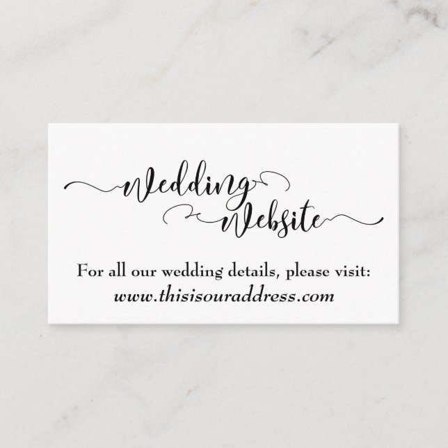 Wedding Website | Black Script on Editable White Enclosure Card (Front)