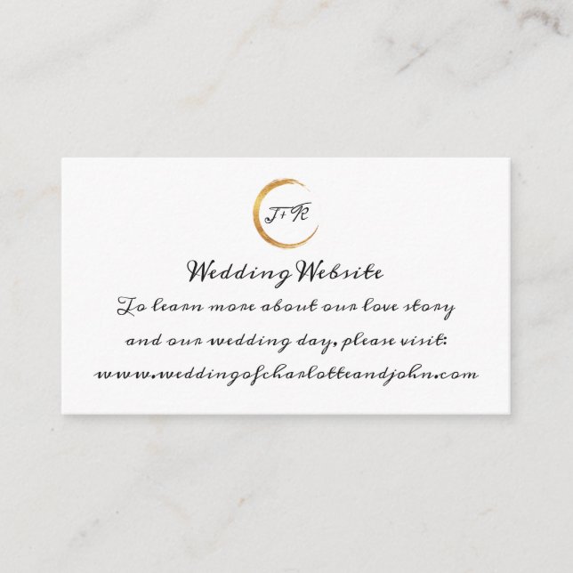Wedding Website Black White Gold Monogram Minimal Enclosure Card (Front)