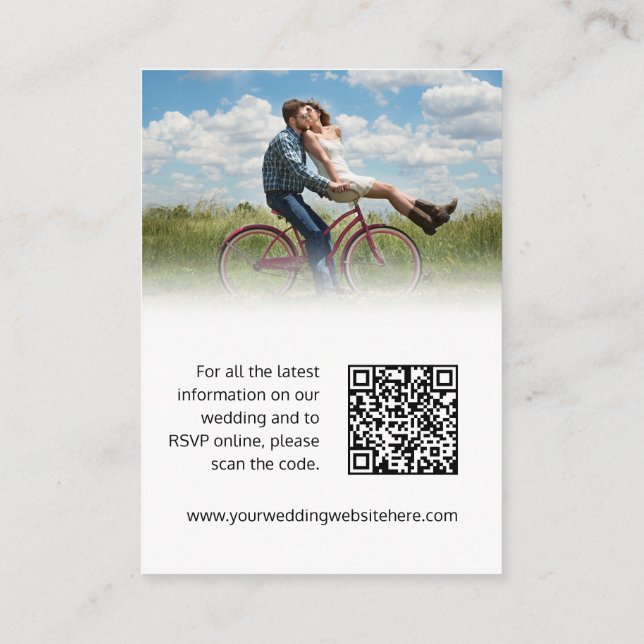Wedding website black white heart QR code Enclosure Card (Back)