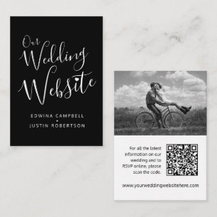 Wedding website black white heart QR code Enclosure Card