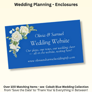 Wedding Website - Cobalt Blue & White Roses Enclosure Card