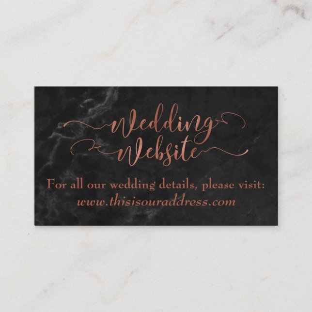 Wedding Website | Copper Script w/ Black Marble Enclosure Card (Front)