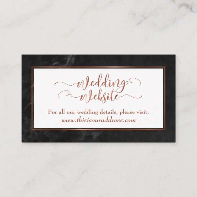 Wedding Website | Copper Script w/ Black Marble Enclosure Card (Front)
