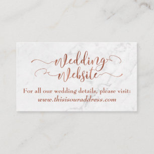 Wedding Website Copper Script w/ White Marble Enclosure Card
