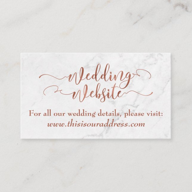 Wedding Website | Copper Script w/ White Marble Enclosure Card (Front)
